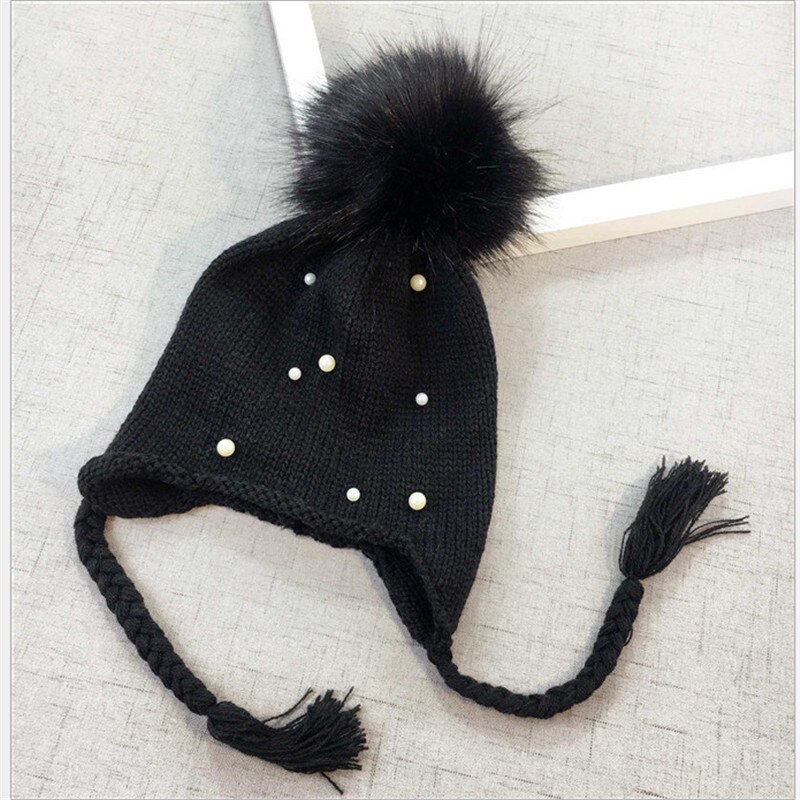 brand Kids Baby Meisje mooie hoed Winter Warm Gebreide Beanie Bont Bling Hoed Haak Ski Cap 3 kleuren