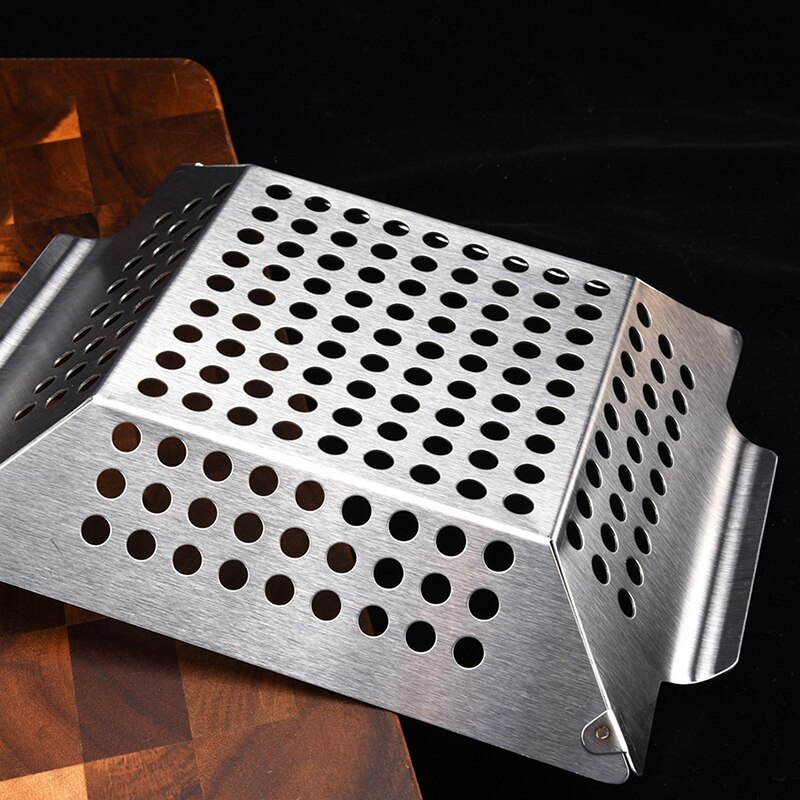 Vegetable Grill Basket Bbq Grill Drain Plate Square Grill Tray With Perforated Grill Tray Stainless Steel Tool Grill Pan