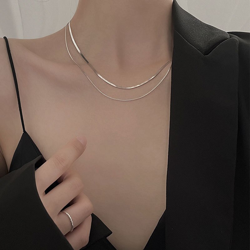 Reeti 925 Sterling Zilveren Dubbele Ketting Unisex Flat Snake Link Chain Karabijnsluiting Collares Voor Vrouwen Sieraden