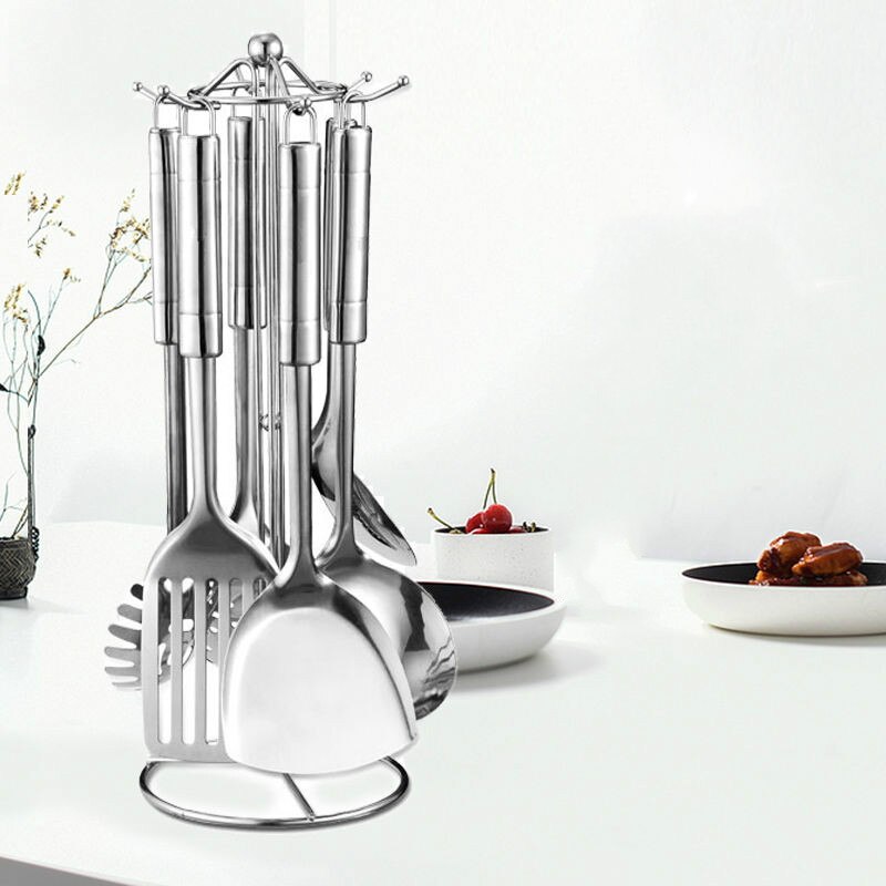 Antirust Cooking Tool Sets 304 Food Stainless Steel Kitchen Tools Gadgets Spatula Colander Soup Spoon Home Healthy Tools E11825