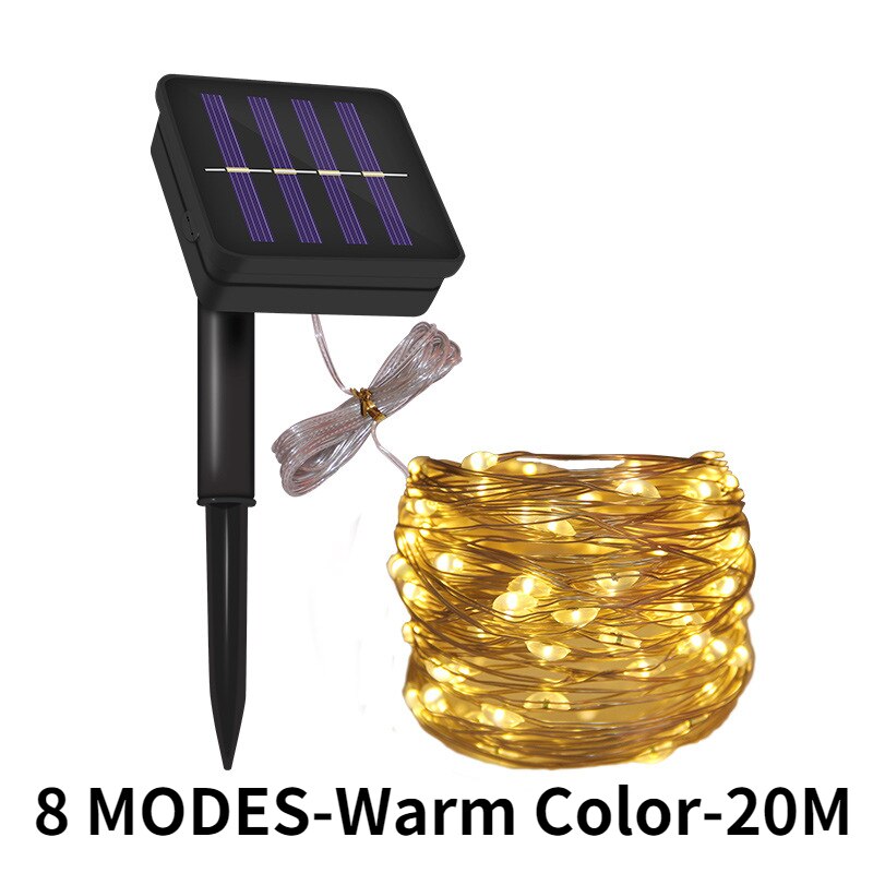 Long Solar String Lights Outdoor Waterproof Solar Powered Fairy Lights LED Copper Wire Twinkle Decorative Garden Tree Christmas: 8 MODES-Warm-20M