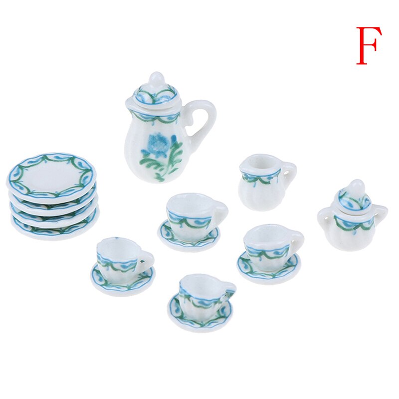 4 patronen 1:12 Miniatuur 15Pcs Porseleinen Kopje Thee Set Sits Bloem Servies Keuken Poppenhuis Meubels Speelgoed Voor Kinderen: F