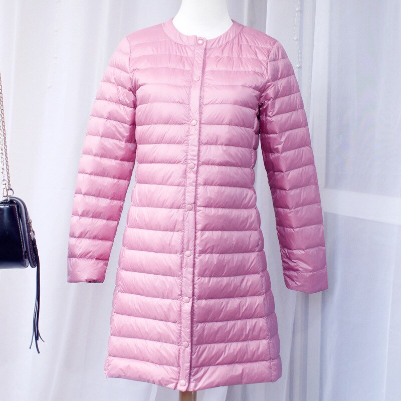 Schinteon dam dunjacka ultralätt vit ankdun lång kappa slimmad o-ringad varm innerbottenplagg: Rosa / Xxxl