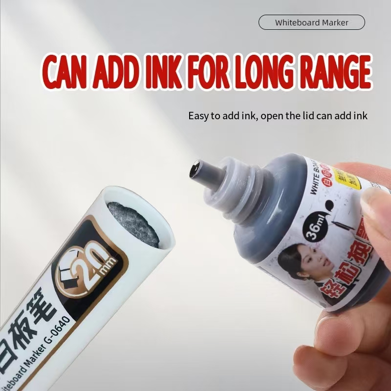 20mm extra grande capacidade cabeça larga apagável tinta-automática marcador de quadro branco escritório papelaria caneta de placa à base de água