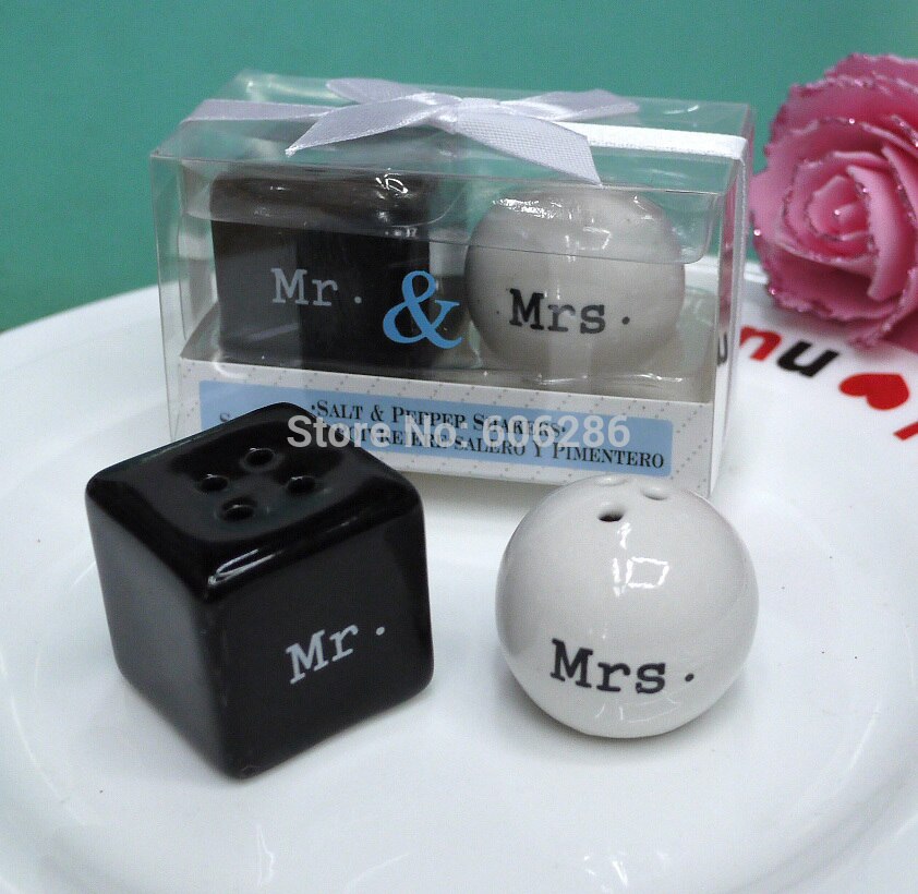 wedding giveaways of "Mr. & Mrs." Ceramic Mr Mrs Salt and Pepper Shakers Bridal Shower Party Favors