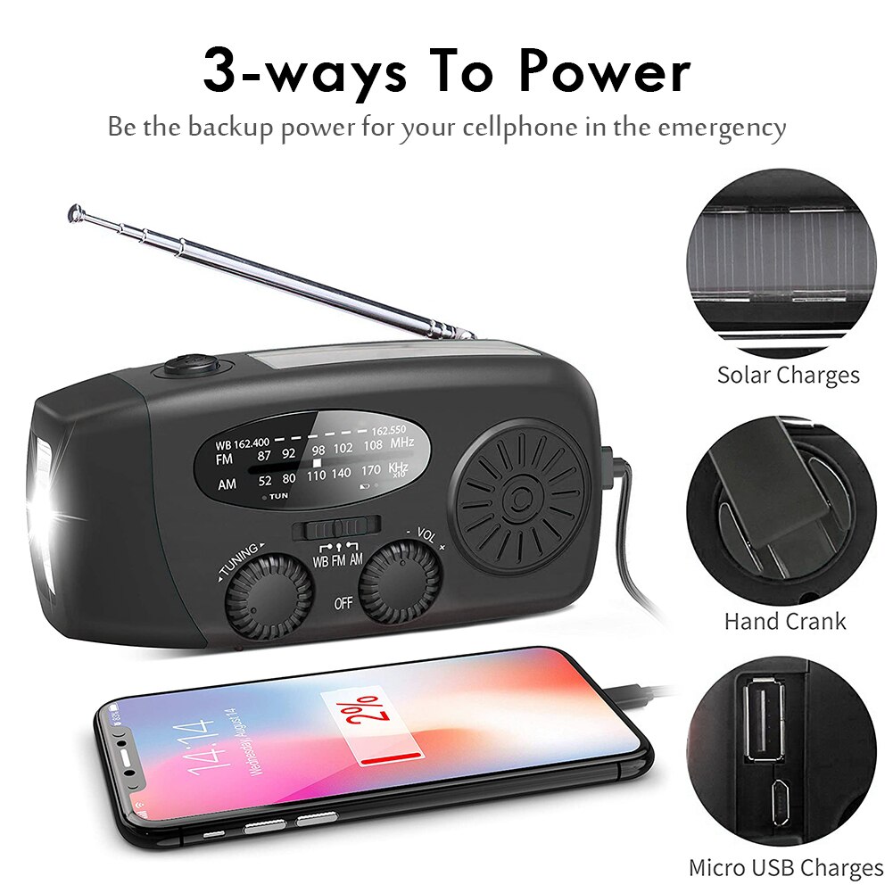 Solar Radio Hand Crank Radio AM/FM Weather Emergency Portable w/3 LED Flashlight Musical Enjoyable Instrument Supply: b