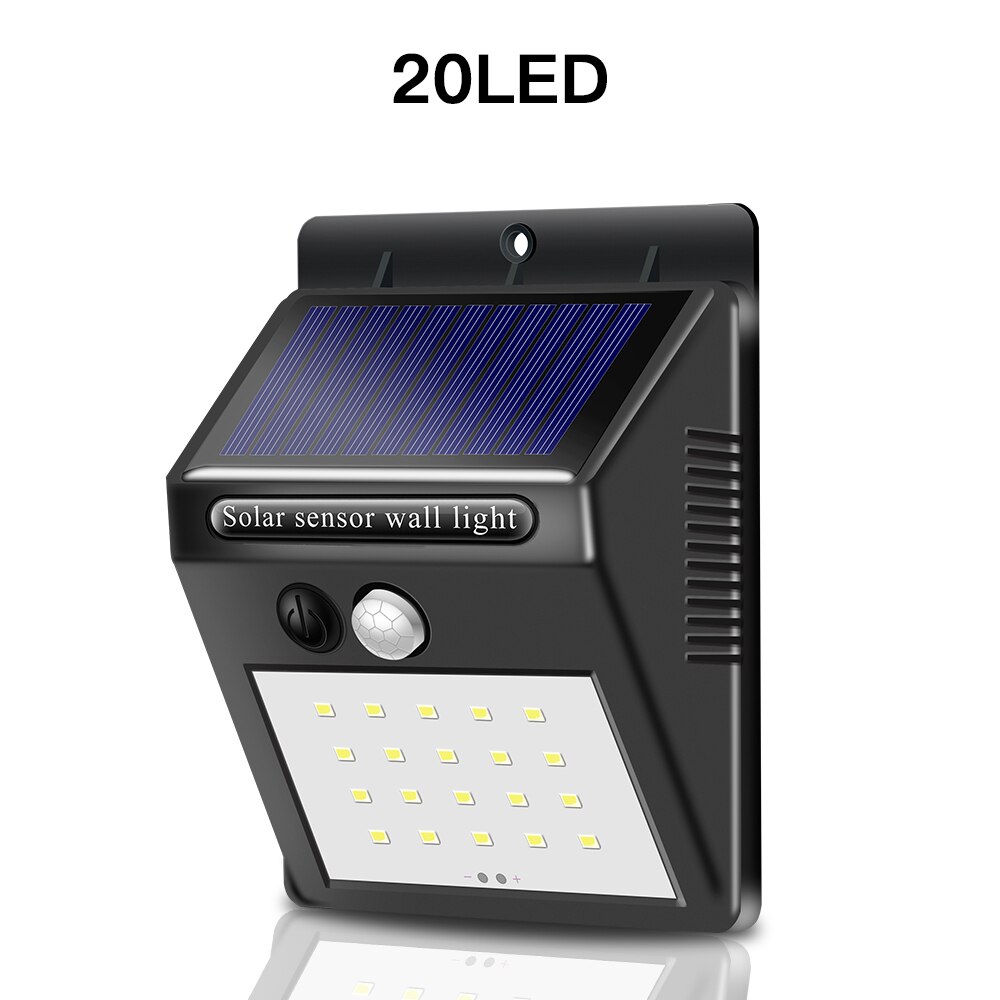 CHIZAO, 4 paquetes de luces solares de pared para exteriores, luces de jardín, sensor de movimiento PIR a prueba de agua, 3 modos de iluminación sin factura eléctrica: 20 LEDs Solar light / 2 Packs