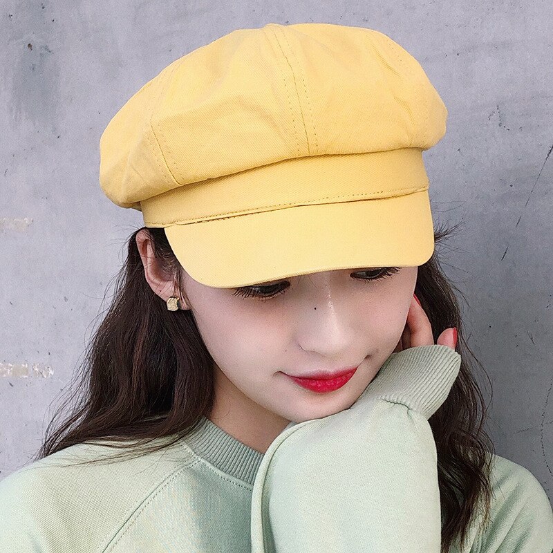 Kvinnlig platt basker vår höst tunn sektion söt åttakantig hatt söt shopping resor vild hatt målare hatt kvinnor tidningspojke keps: Gul