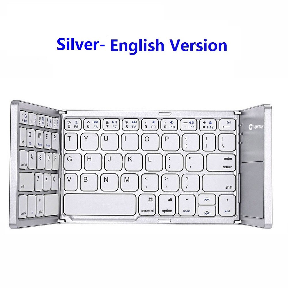 Bærbar foldbar bt russisk engelsk spansk tastatur trådløs genopladelig foldbar touchpad til ios android windows ipad tablet: Engelsk sølv