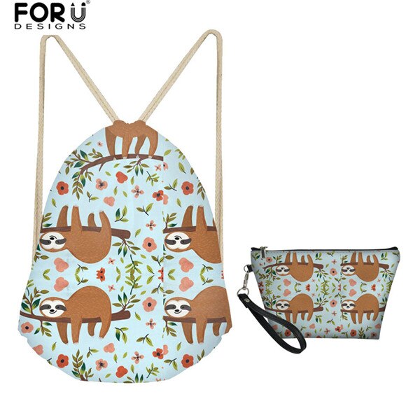 Forudesigns 2 stuks/set trekkoordtas voor dames rugzak klein schattige luiaard print kinderen meisjes trekkoord zak tassen dames boekentas: Hx1068 z 3 z 8