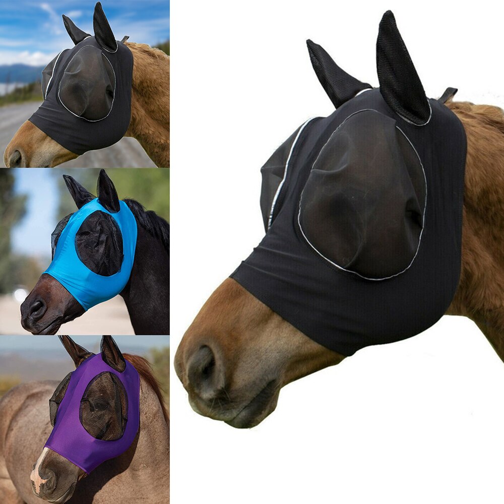 Reiten Atmungsaktive Vermaschten Pferd Maske Abdeckung Reit Pferd Ausrügestochen Fliegen Maske Motorhaube Netz Ohr Masken Schutz Pferd Pflege: Schwarz