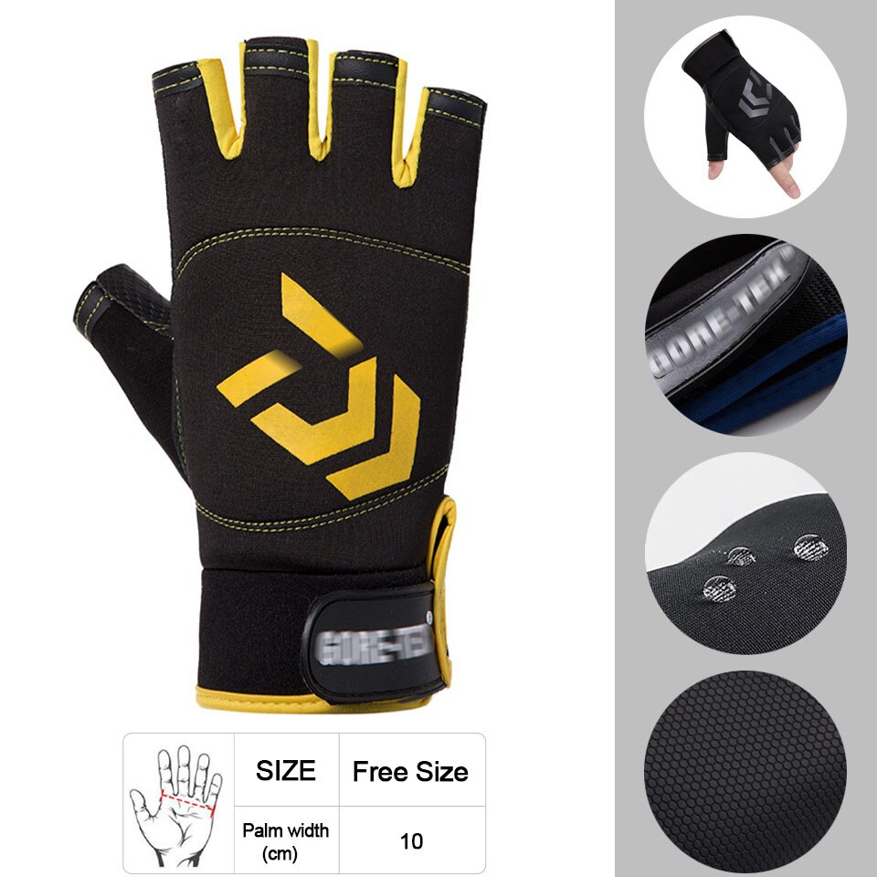 Männer Angeln Handschuhe Im Freien Nicht-slip Angeln Schutz Handschuhe Drei Finger Cut Sport Halbe Finger Handschuhe Angeln Wasserdicht: Type C Yellow