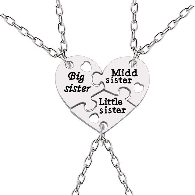 Collar con colgante de corazón y hermana para mujer, joyería familiar, mejores amigas, 3 uds.: big mid lil sister