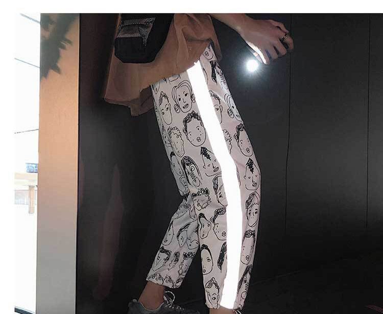 Jddton menns refleksbukser joggebukse uformelle joggebukser streetwear løs ankellengde bukse hip hop menn uformelle bukser  je324: Asiatisk størrelse 2xl / Hvitt menneskehode