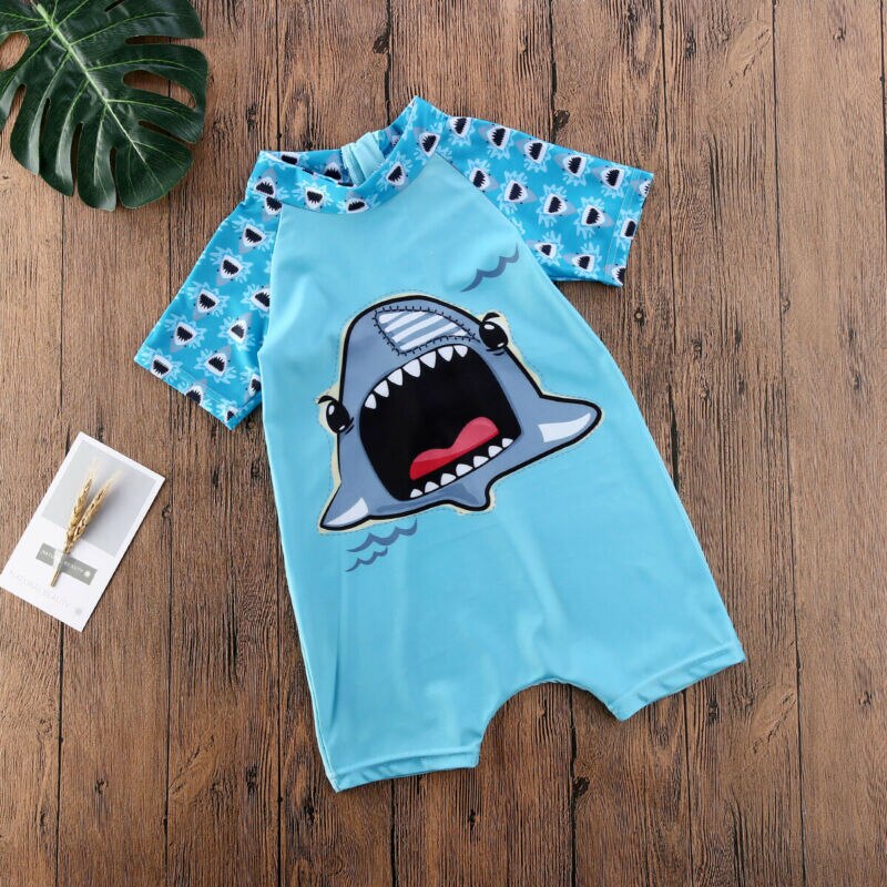 Trend småbørn børn baby drenge badetøj i et stykke sød haj mønster sommer strand badedragt tøj i et stykke