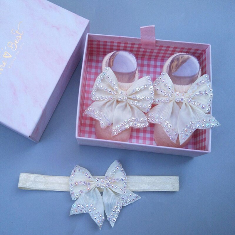 Conjunto de 2 unids/lote de calcetines de diadema para niña, lazos de encaje, turbante elástico, diademas, diadema para niña, accesorios para el cabello para bebé