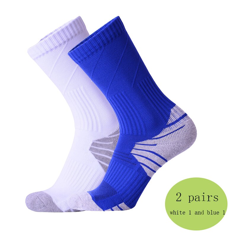 2 pary fluorescencyjny zielony skarpety rowerowe mężczyźni kobiety jazda na zewnątrz rower skarpety sportowe bieganie koszykówka skarpety sportowe: white 1 blue 1