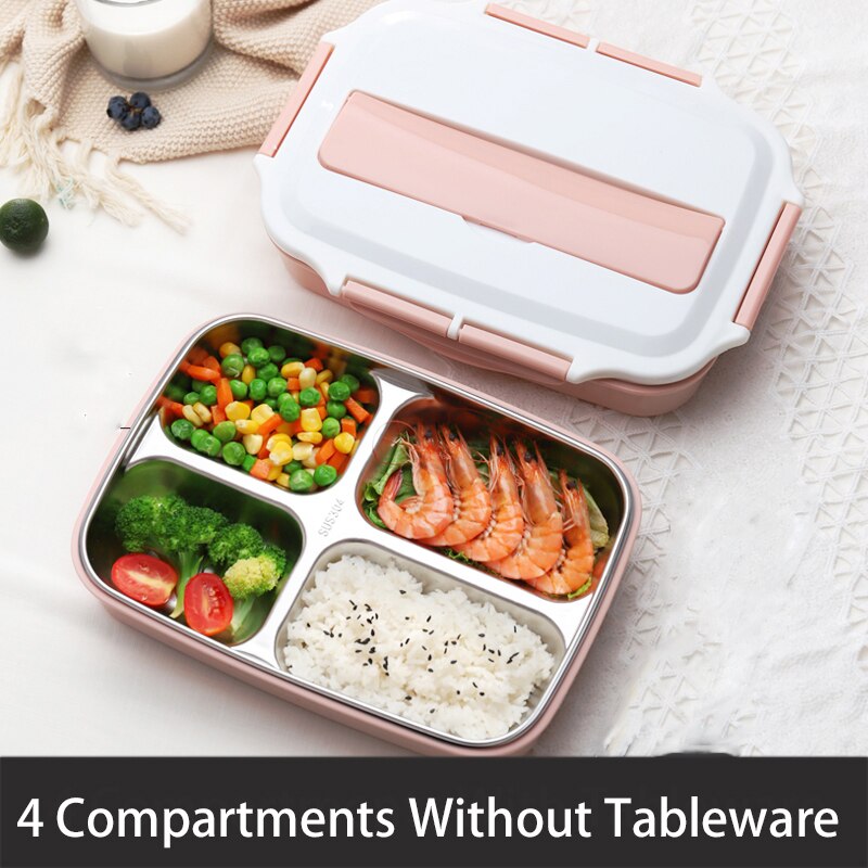 Stainless Steel Thermal Lunch Box Containers with Compartments Leakproof Bento Box Food Container Picnic Office School Lunchbox: pink no tableware-4