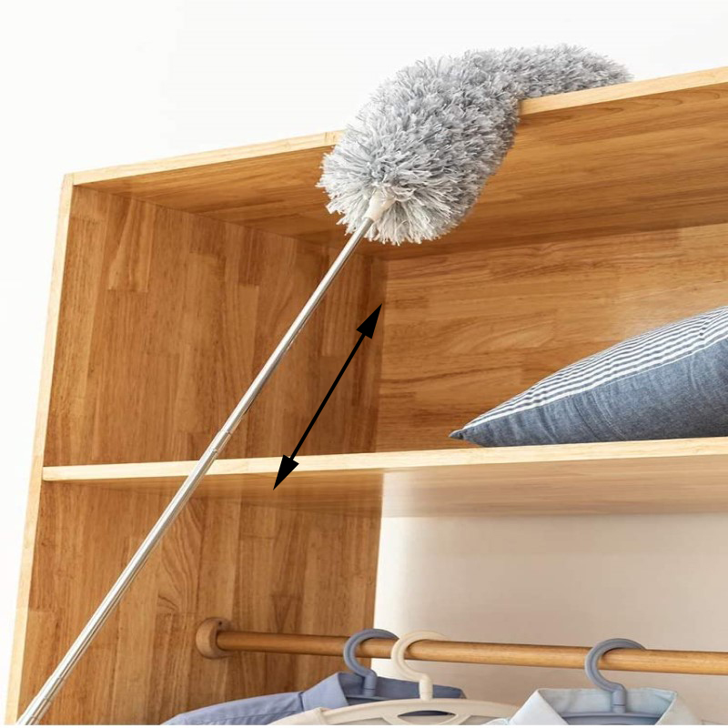 Plumero telescópico con mango largo, cepillo de polvo para sofá de pared, de acero inoxidable, limpiador de polvo para huecos de suelo y techo, herramientas de limpieza del hogar