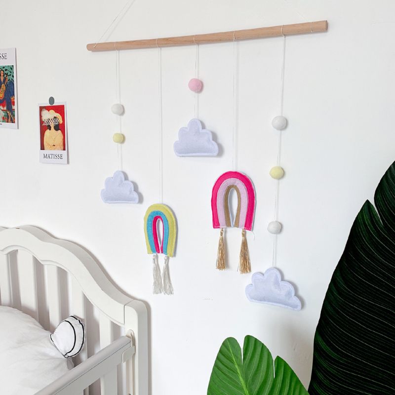 Træ væg hængende indretning sky regnbue filt væg kunst ornamenter til børnehave værelse