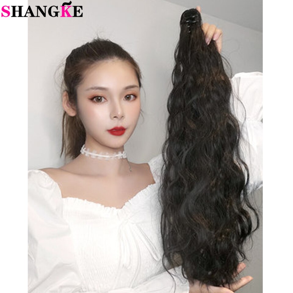 Shangke Synthetische Golvend Claw Op Paardenstaart Hair Extension Haarstukje Natuurlijke Bruin Voor Vrouwen Paardenstaart Extensions