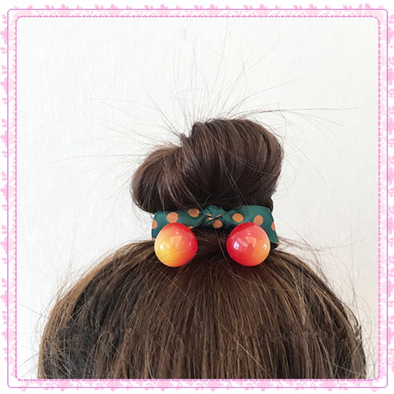 Coletero de cuerda a la para mujer, gomas elásticas para el pelo de hermosa cereza, con lazo, accesorios para el cabello