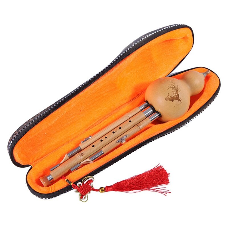 Chinese Bamboo Hulusi Gourd Cucurbit Handmade Flute Ethnic Musical Instrument Key of C with Case for Beginner
