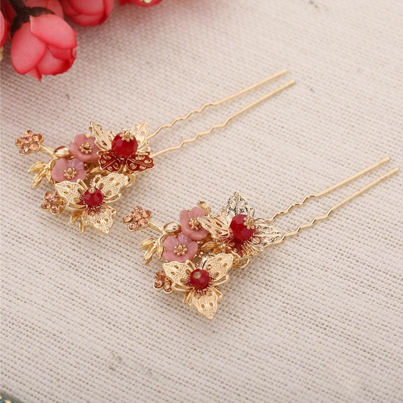 FORSEVEN chinois Vintage mariée ensemble de bijoux de mariage chine traditionnelle ethnique chapellerie de mariée diadème couronne épingles à cheveux boucles d'oreilles