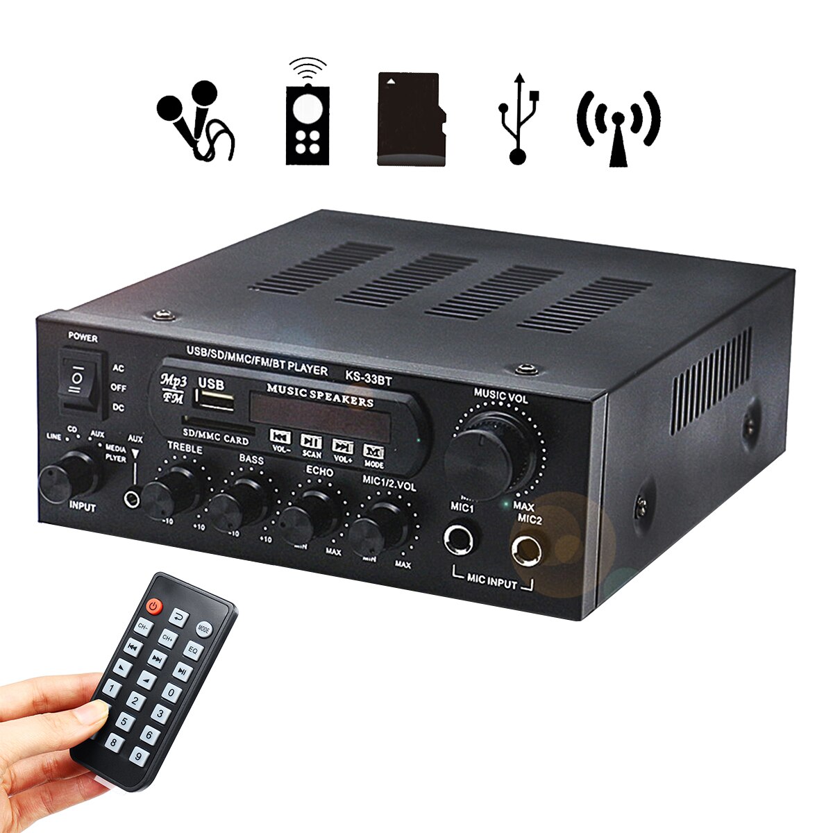 110V-220V 1000W Digital Power Amplifier Audio Home Theater Amplifier 2 Channel Amplifier Bluetooth FM USB Remote Control Support