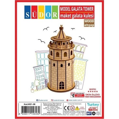 Südor Wood Wooden Diy Model Galata Tower 100x100x230mm
