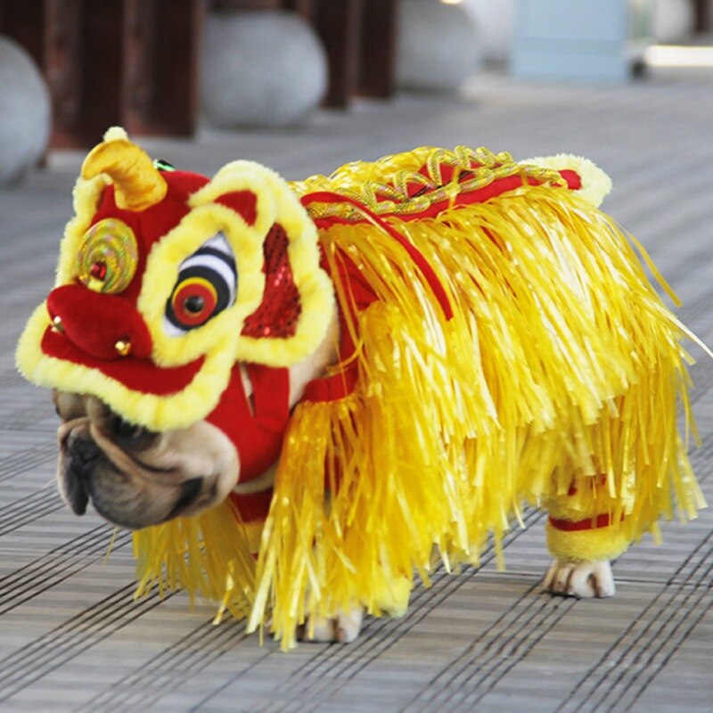 Grappige Hond Kleding Jaar Kerst Huisdier Chinese Cosplay Halloween Kostuum Draak Dans Leeuw Dog Party Leeuw Dans Feestelijke Geluk