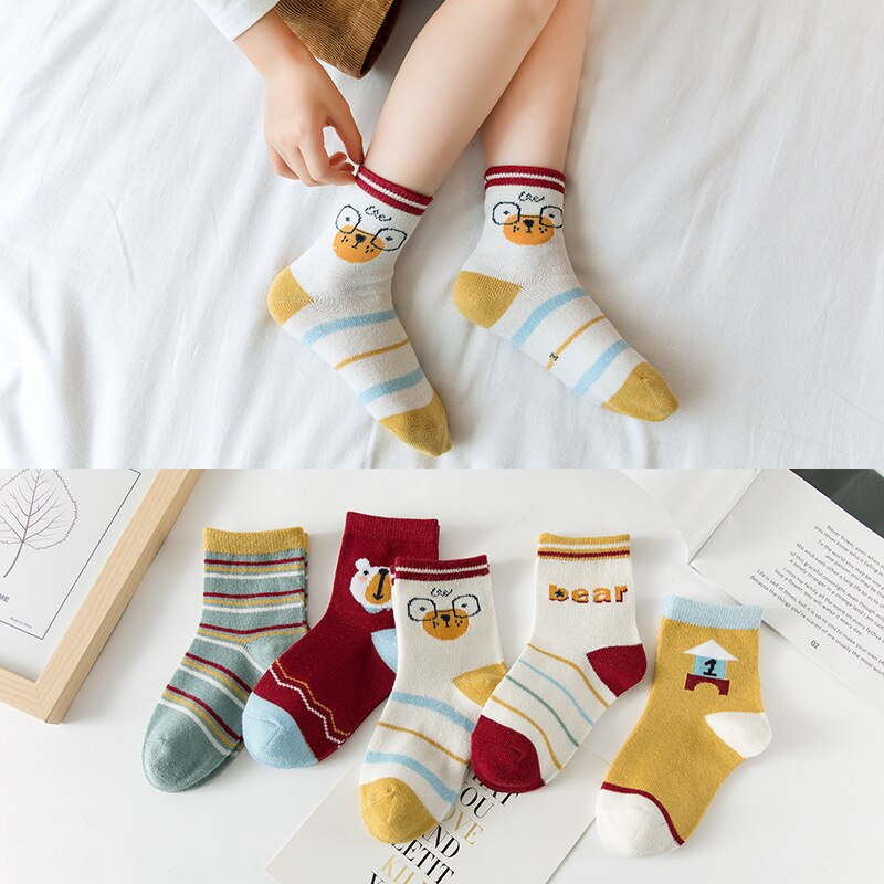 Warmom 5 Paren/partij Katoen Kids Sokken Ademend Cartoon Dieren Mode Baby Jongens Meisjes Sokken Voor 1-8Y Kinderen Sport Sokken: T3 / for 3-5Y