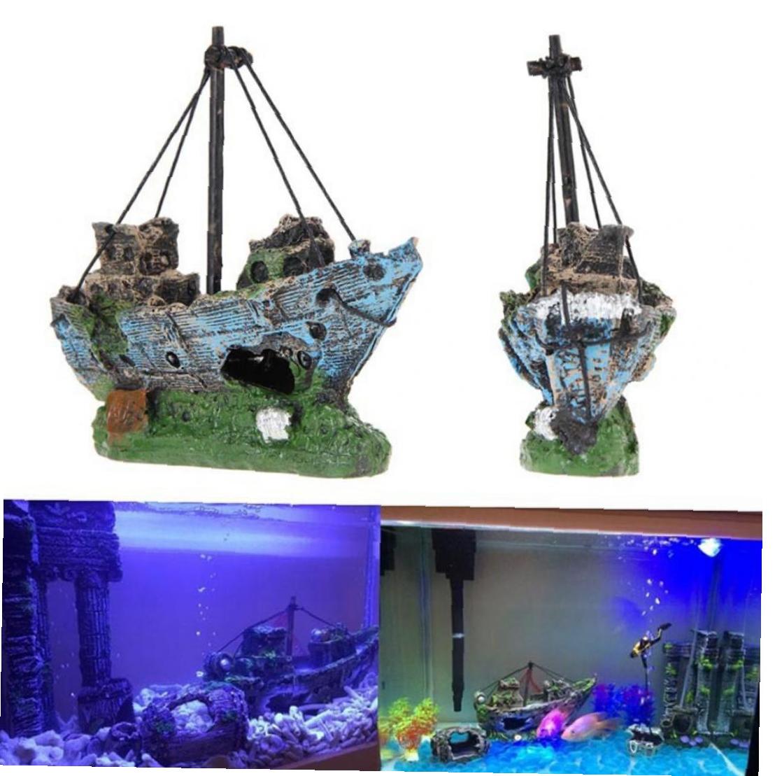 Décoration paysagère en forme de bateau Pirate | Simulation, Mini bateau Pirate pourri, Aquarium, petit Aquarium, décoration de paysage, ornement de bureau en forme de bateau coulé