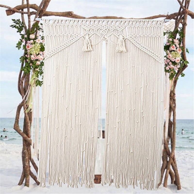 Vägghängande macrame gardin bohemiska handvävda gobelänger perfekt dörr gardin macrame för sovrum bröllop dekoration