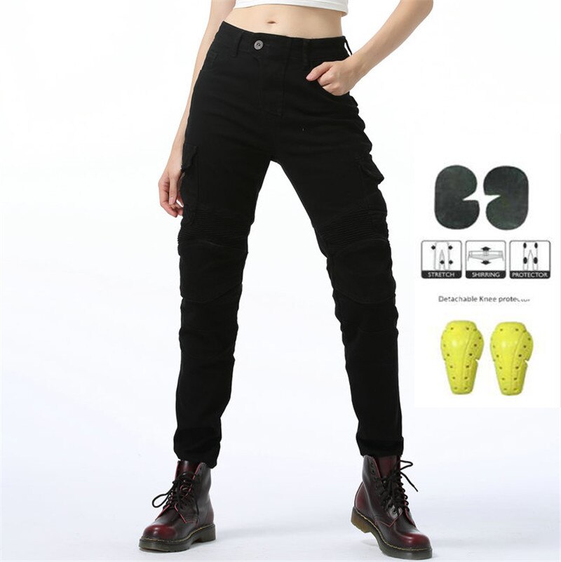 Komine Same Style Spring and Autumn Female Motorcyclist Anti-fall Jeans With Protective Gear Women Knight Moto Pants Equipment: black A / 26
