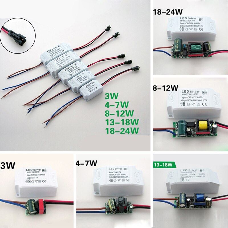 Ac90 ~ 265v 3 ~ 24w ledet driver strømforsyning adaptere transformer til led lys kit