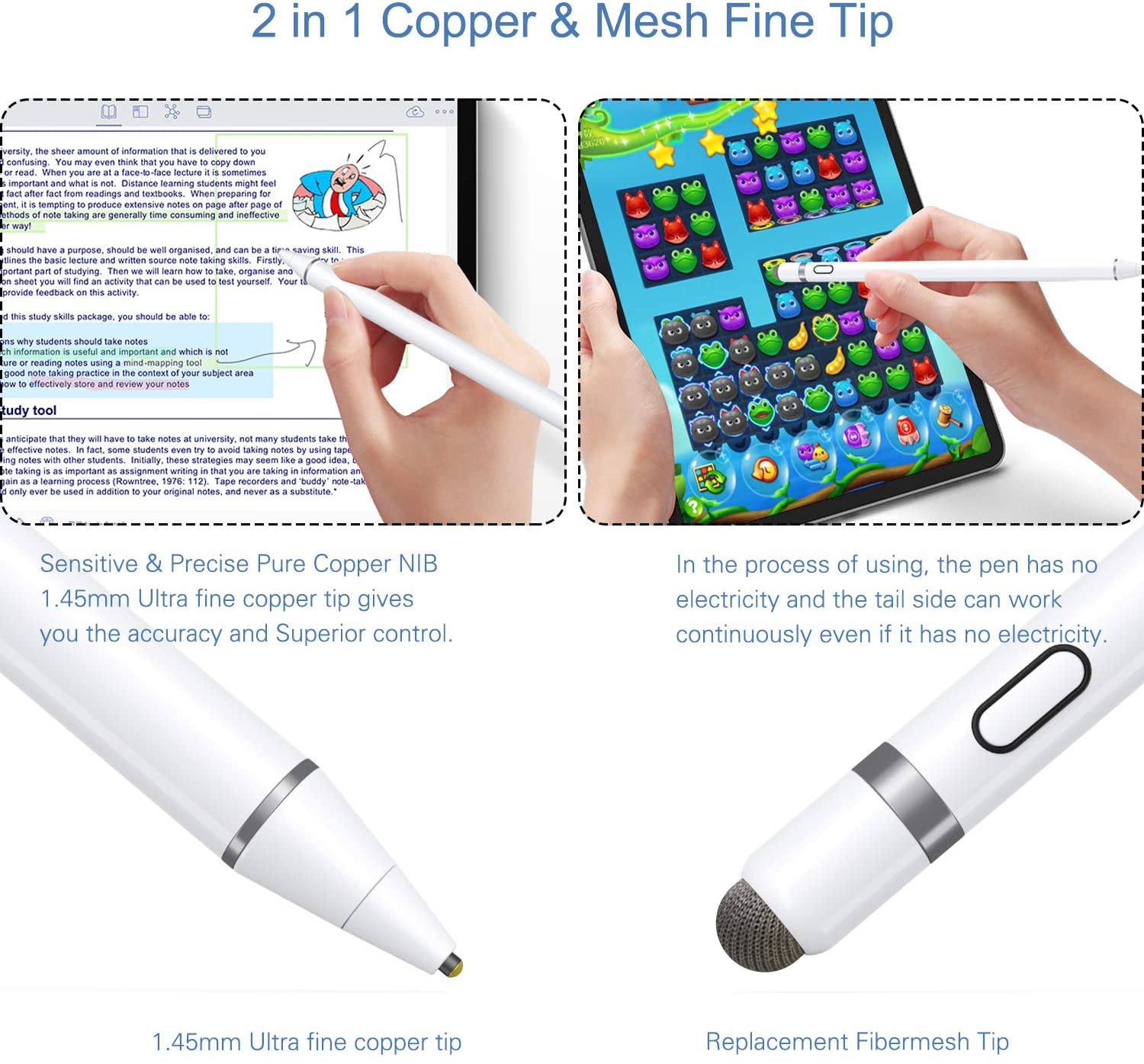Lápiz óptico activo Compatible con iOS y Android, lápiz de pantalla táctil para iPad con función táctil Dual, recargable, dibujo Stylus