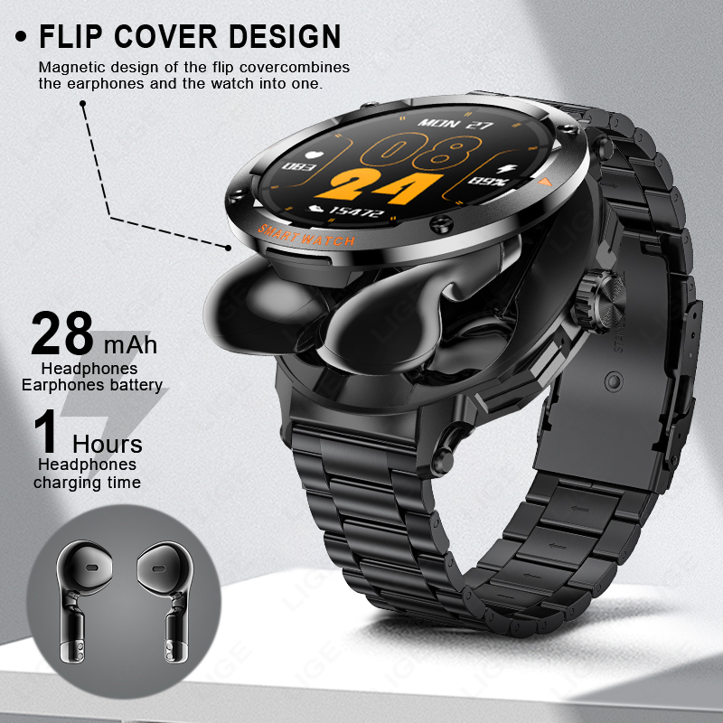 Inteligentny zegarek z słuchawkami 2 w 1 Słuchawki Bluetooth Inteligentny zegarek zdatność naganiacz zwierza z monitorowaniem tętna i tlenu my krwi Zegarek sportowy