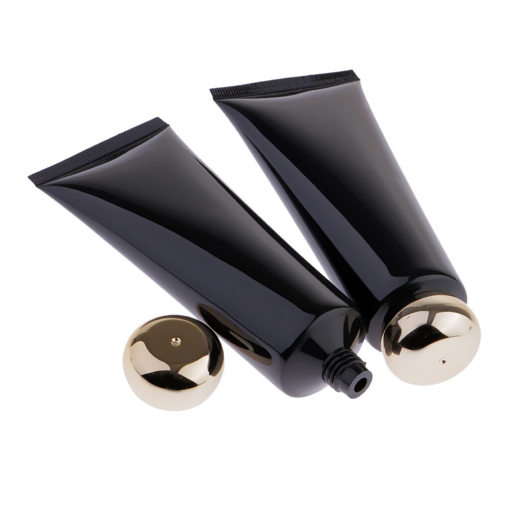 2pcs 100mL Empty Sunscreen Container Soft Lotion Tubes Makeup Bottle Set (Black): Golden Ball Lids 10