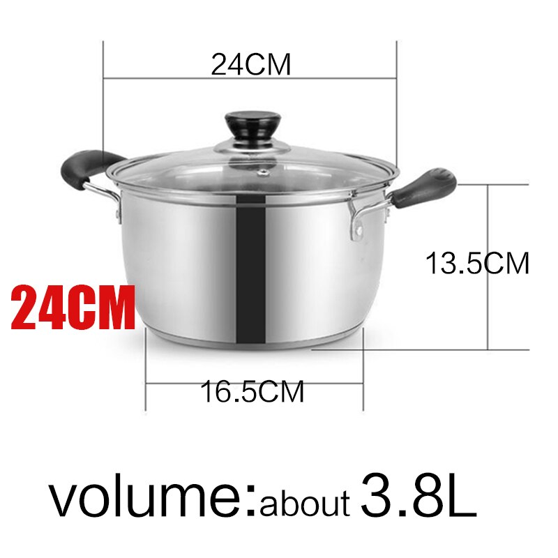 1 stk rustfrit stål dobbeltbund gryde suppe gryde ikke-magnetisk gryde multi-purpose køkkengrej non-stick gryde: A -24cm 3.8l