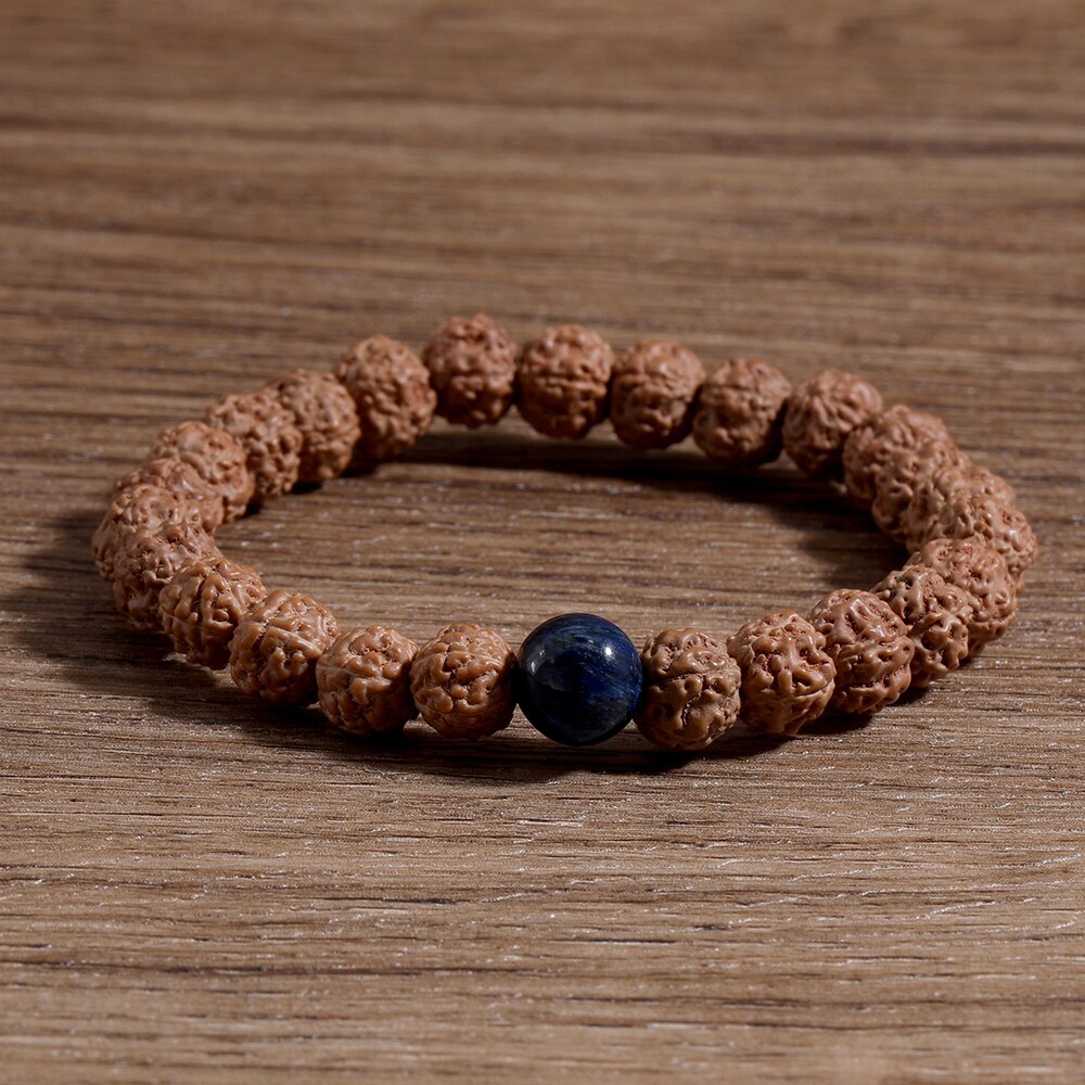 Natürliche Fünf-Blütenblatt Rudraksha Lapis Lazuli Perlen Elastische Seil Einfache Freizeit Reise Yoga Schmuck Männer und Frauen Armbinde