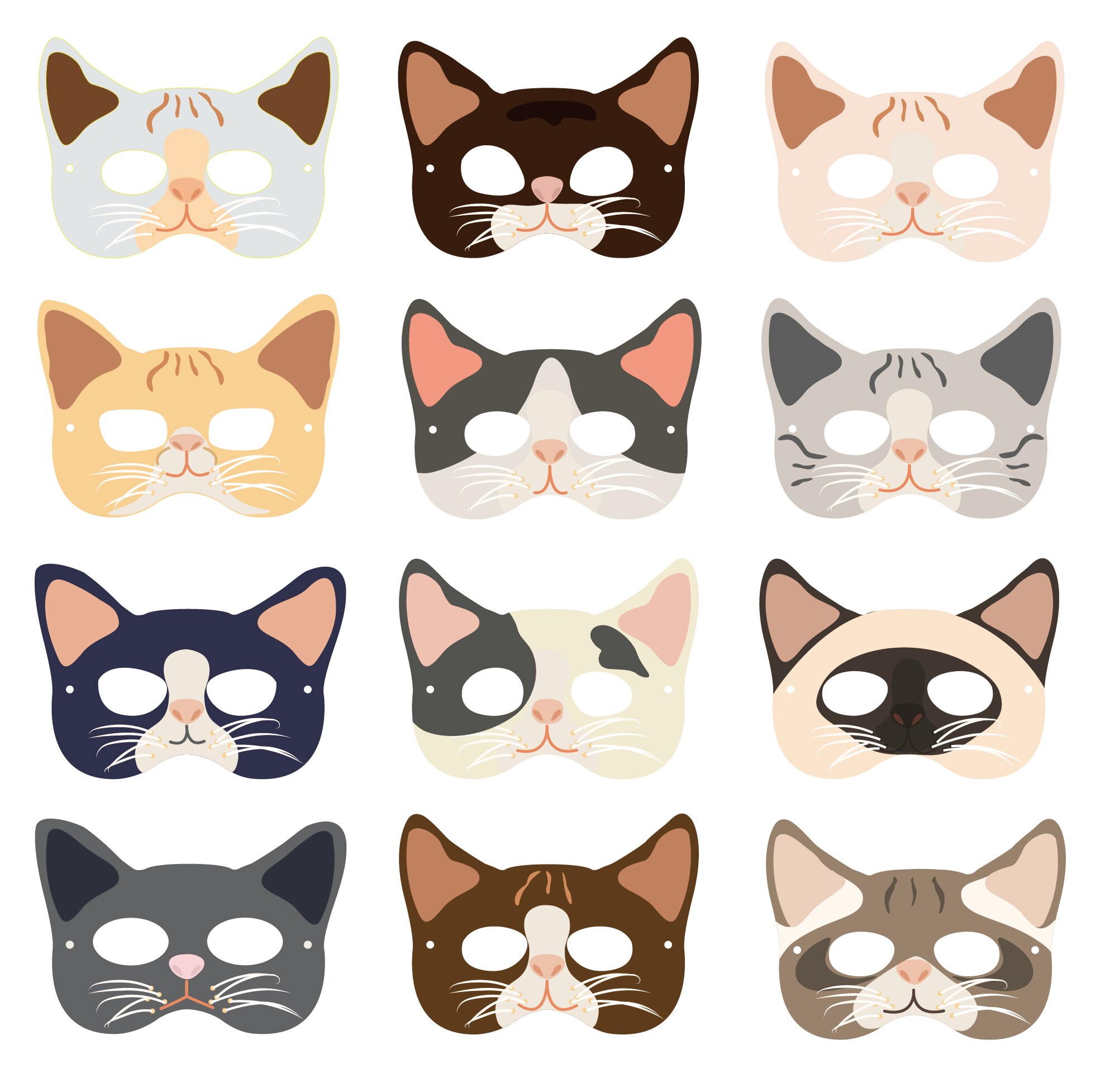 Máscara de de cumpleaños para niños gatos lindos decoraciones de temáticas de dibujos animados máscaras para gato Baby Shower favores suministros: MJ021x2