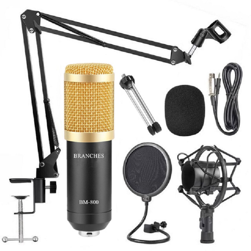 BM-800 Condenser Microphone Kit BM 800 Karaoke Studio Mic For Recording Computer With Shock Mount+Foam Cap+Cable: Package3 Black