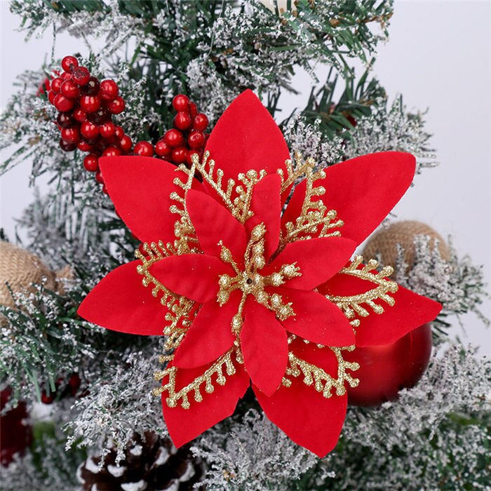 Kerstboom Decoratie Plastic Bloem Drie-layer driedimensionale Kunstmatige bloemen Voor Kerstboom Party Ornamenten: A2-13cm