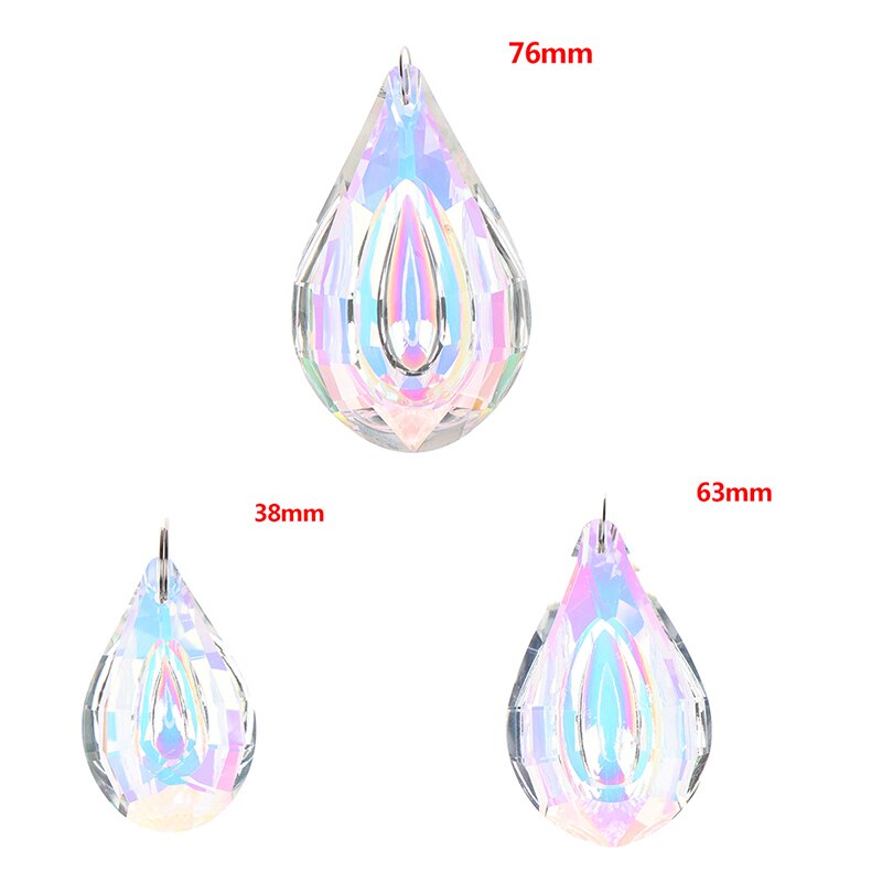 38/63/76mm Kleurrijke Suncatcher Art Glas Druppels Kroonluchter Hanglamp Lamp Deel Opknoping Prisma Crystal DIY hanger Onderdelen
