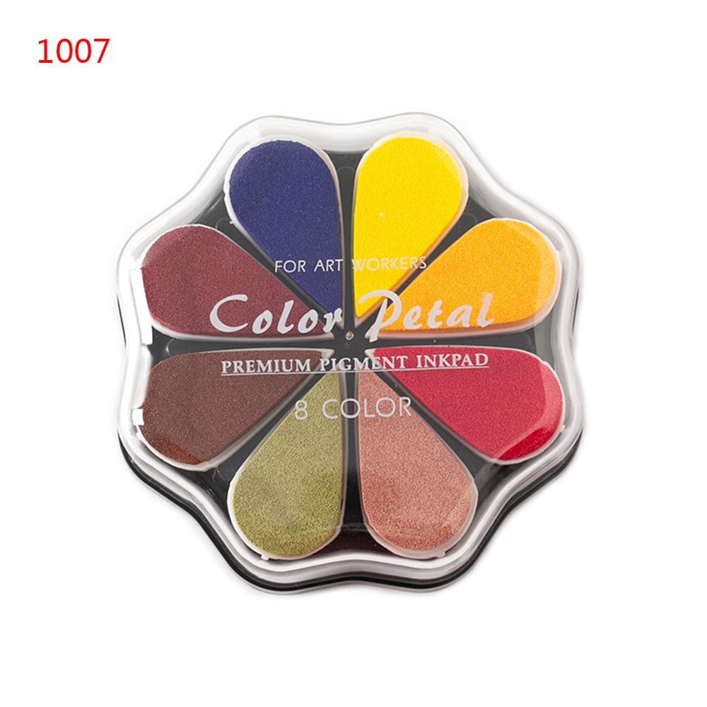 Cute 8 Colors Water Petal Ink Pad Stamp DIY Finger Painting Craft Kids Student Stationeries