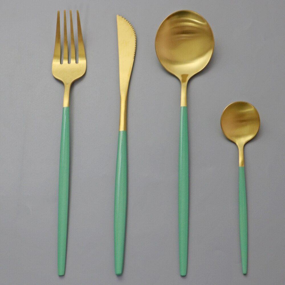 Western 4 pièces rose or mat ensemble de couverts 304 en acier inoxydable vaisselle couteau fourchette cuillère vaisselle cuisine dîner couverts ensemble