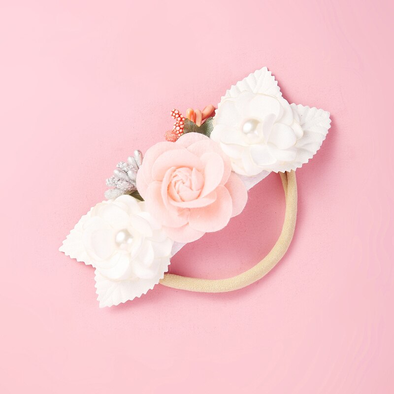 Balleenshiny Children's Headdress Baby Headband Handmade Pearl Stitching Flower Hair Band Seamless Elastic Rubber Hairband: 1