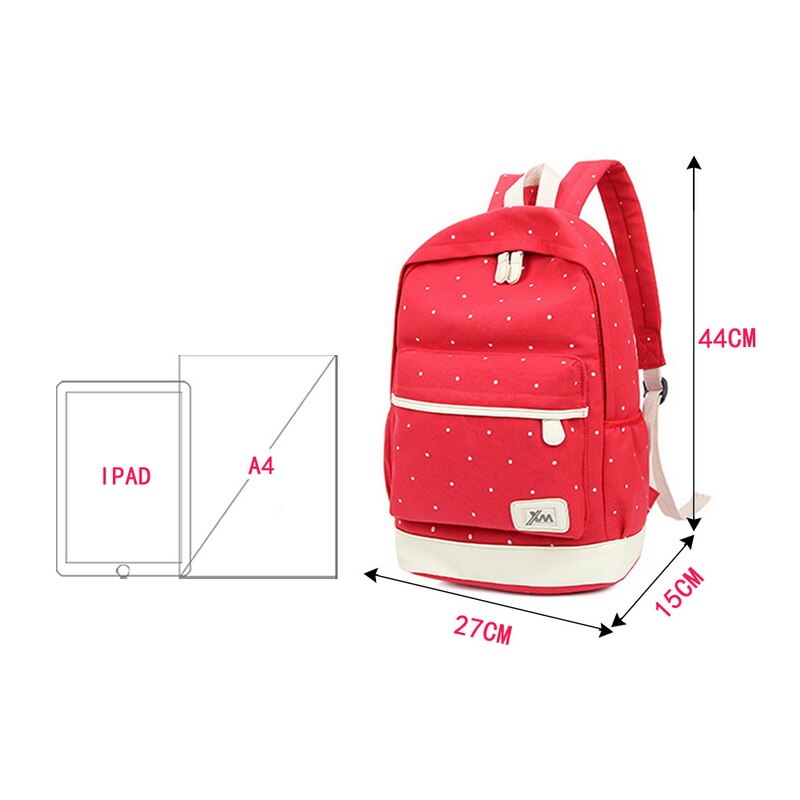 3 pièces/ensemble toile sac à bandoulière école vague Point sac de l'école étudiants école femme voyage sacs à dos