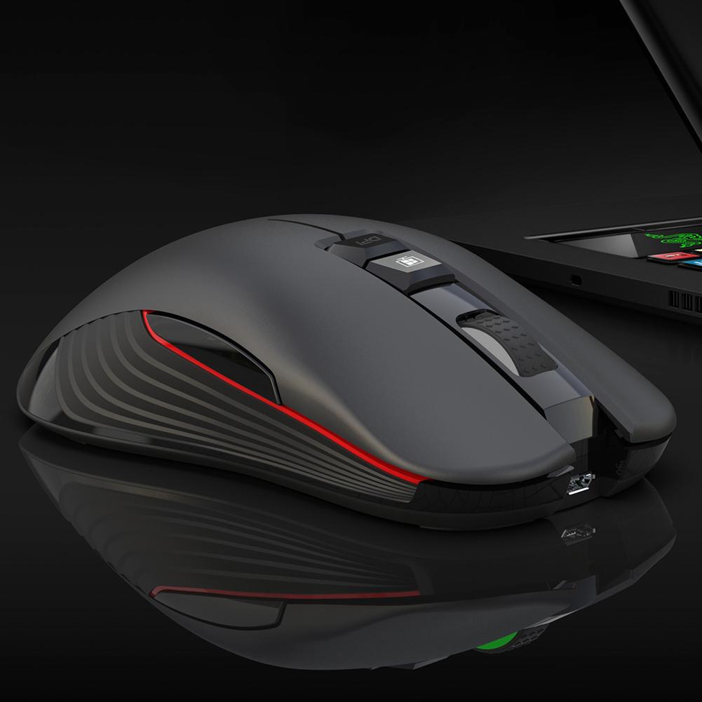 HXSJ-ratón inalámbrico T30 para juegos, Mouse negro con retroiluminación ajustable de 7 colores, 3600 DPI, recargable con adaptador de TYPE-C